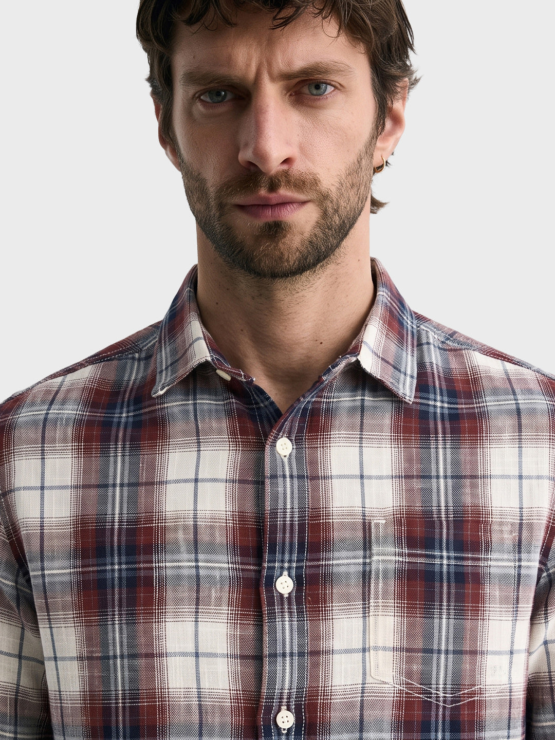 Men's Maroon Slim Fit Checkered Casual Shirt