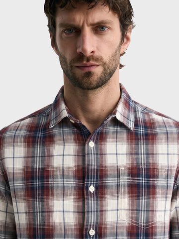 Men's Maroon Slim Fit Checkered Casual Shirt