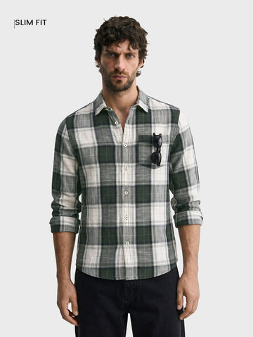 Men's Green Slim Fit Checkered Casual Shirt