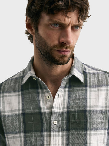 Men's Green Slim Fit Checkered Casual Shirt