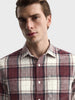 Men's Maroon Slim Fit Checkered Casual Shirt