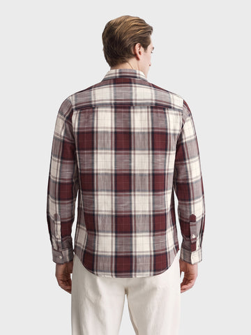 Men's Maroon Slim Fit Checkered Casual Shirt
