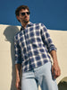 Men's Teal Slim Fit Checkered Casual Shirt