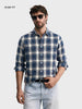 Men's Teal Slim Fit Checkered Casual Shirt