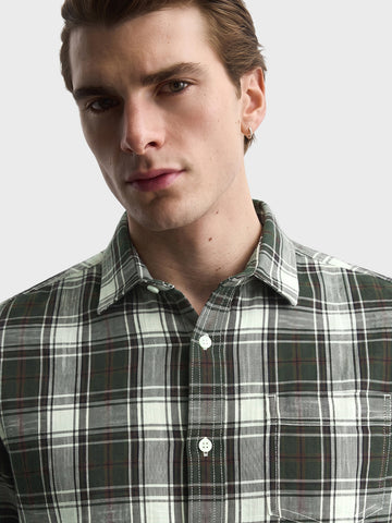 Men's Green Slim Fit Checkered Casual Shirt