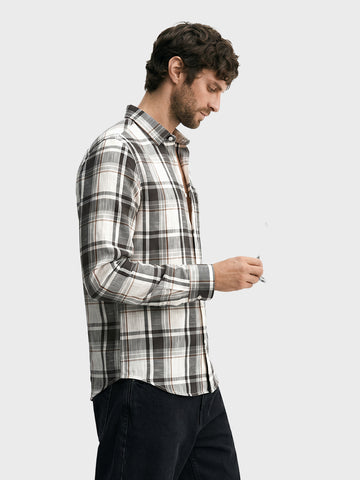 Men's Grey Slim Fit Checkered Casual Shirt