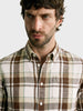 Men's Khaki Slim Fit Checkered Casual Shirt