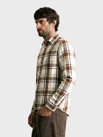 Men's Khaki Slim Fit Checkered Casual Shirt