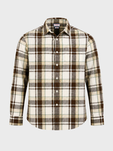 Men's Khaki Slim Fit Checkered Casual Shirt
