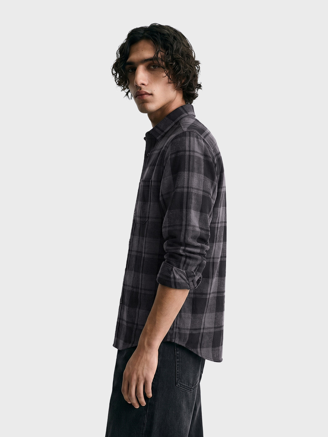 Men's Grey Slim Fit Checkered Casual Shirt