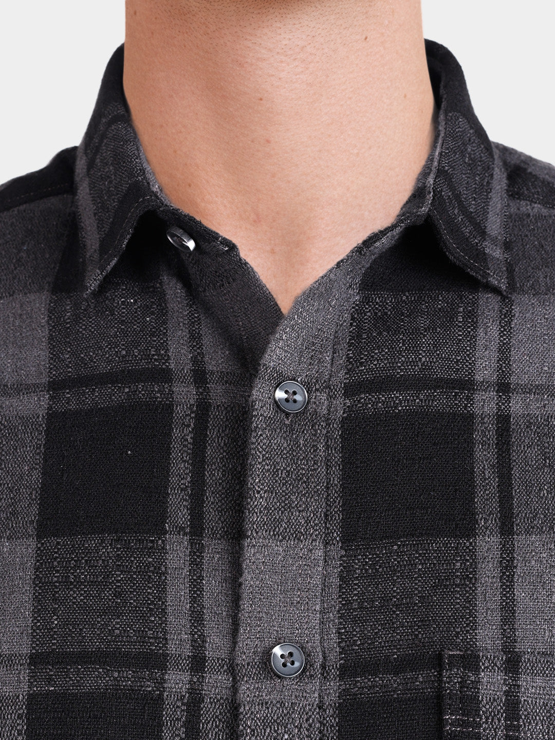 Men's Grey Slim Fit Checkered Casual Shirt