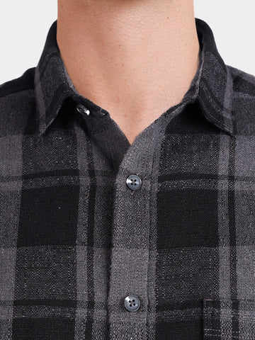 Men's Grey Slim Fit Checkered Casual Shirt