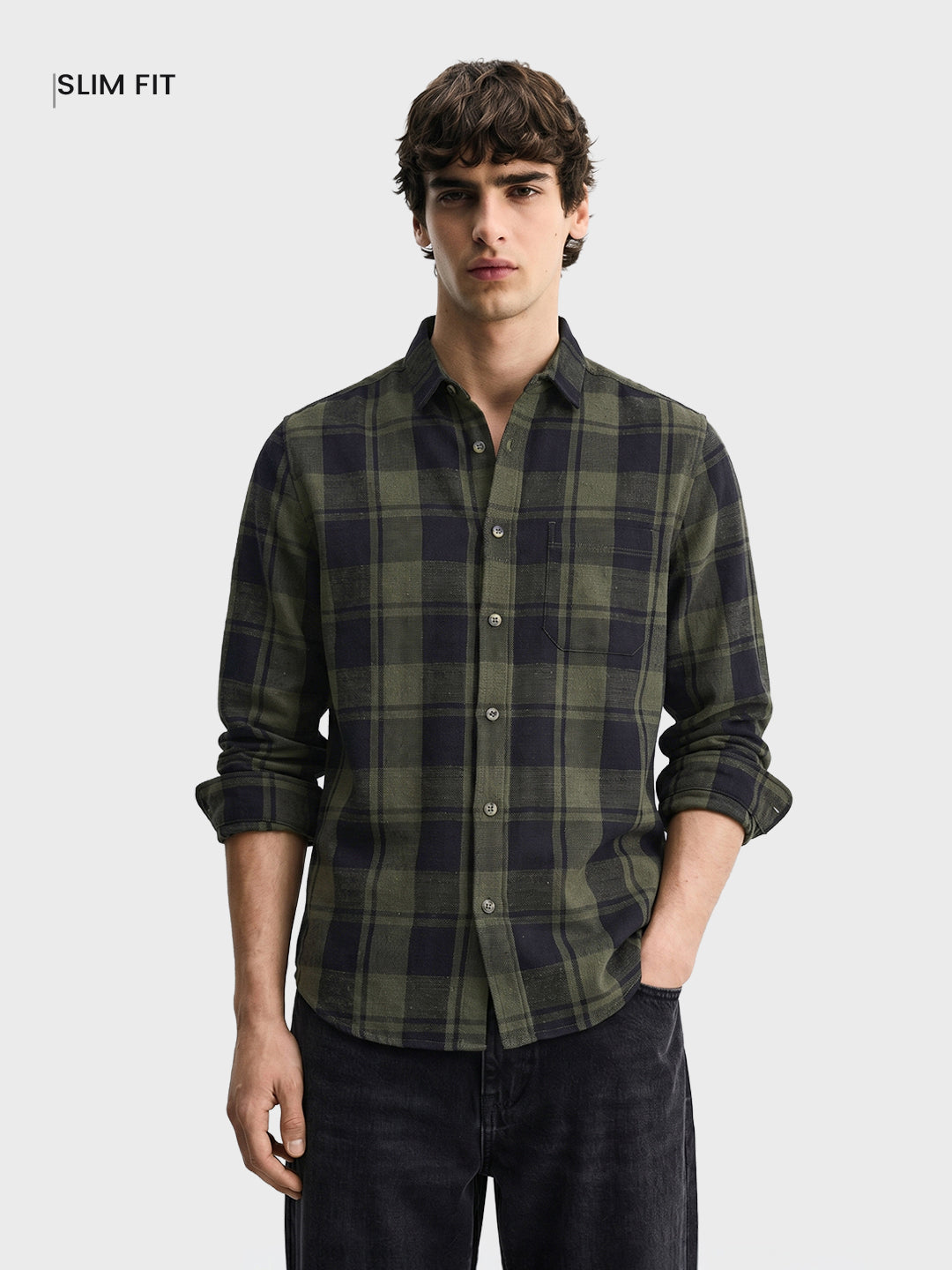 Men's Green Slim Fit Checkered Casual Shirt