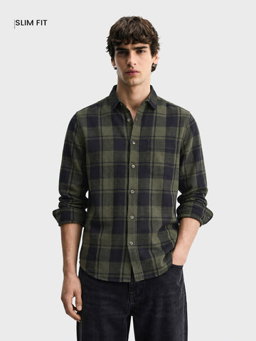 Men's Green Slim Fit Checkered Casual Shirt