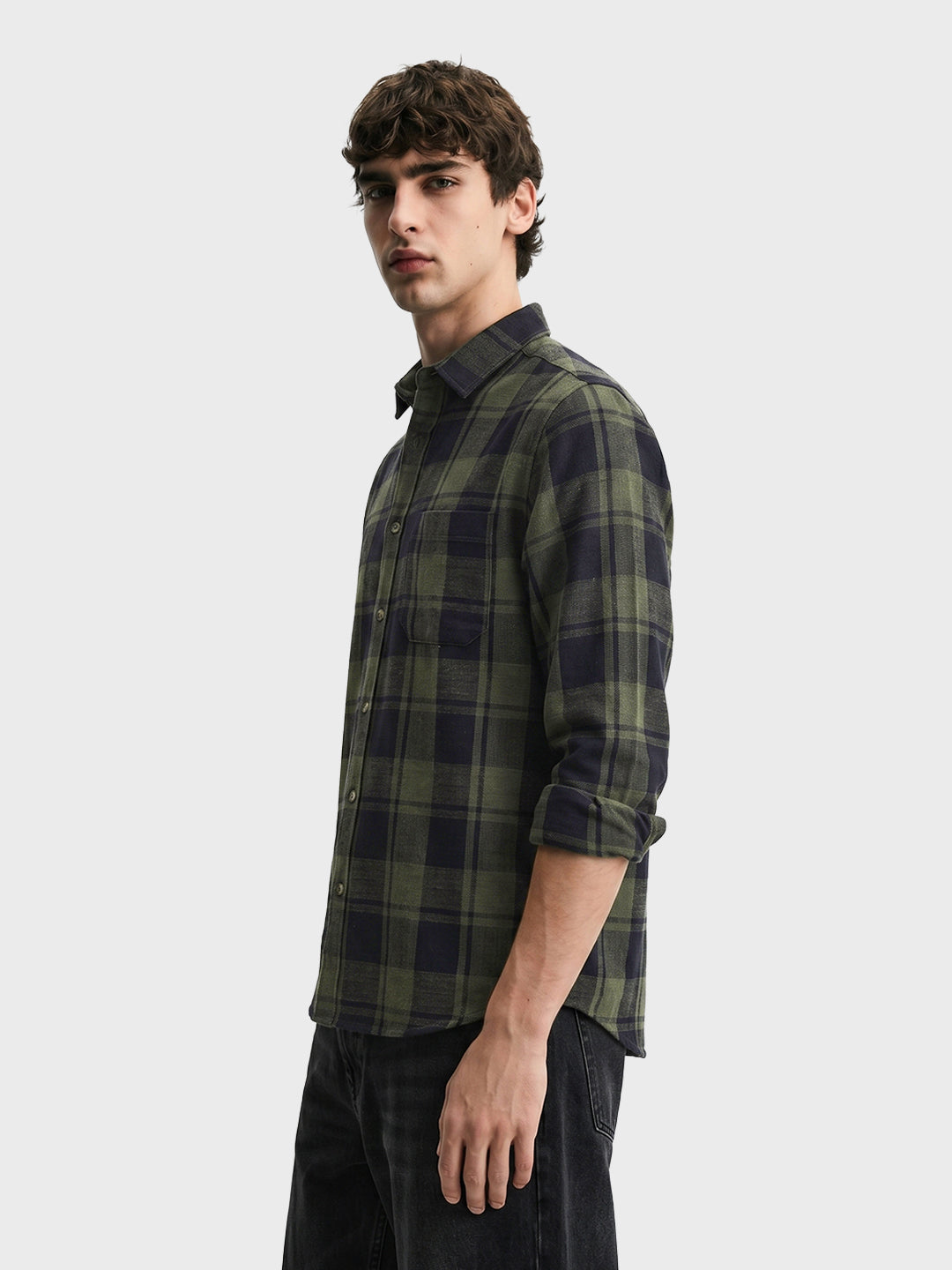 Men's Green Slim Fit Checkered Casual Shirt