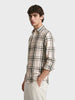 Men's Cream Slim Fit Checkered Casual Shirt