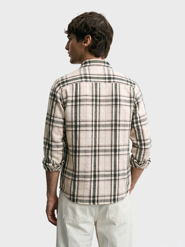 Men's Cream Slim Fit Checkered Casual Shirt