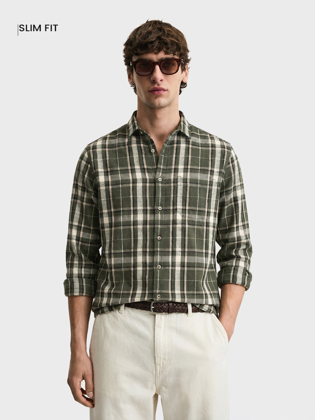 Men's Green Slim Fit Checkered Casual Shirt