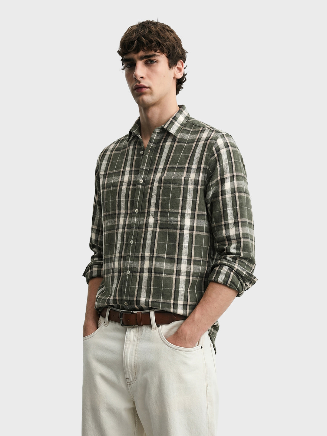 Men's Green Slim Fit Checkered Casual Shirt