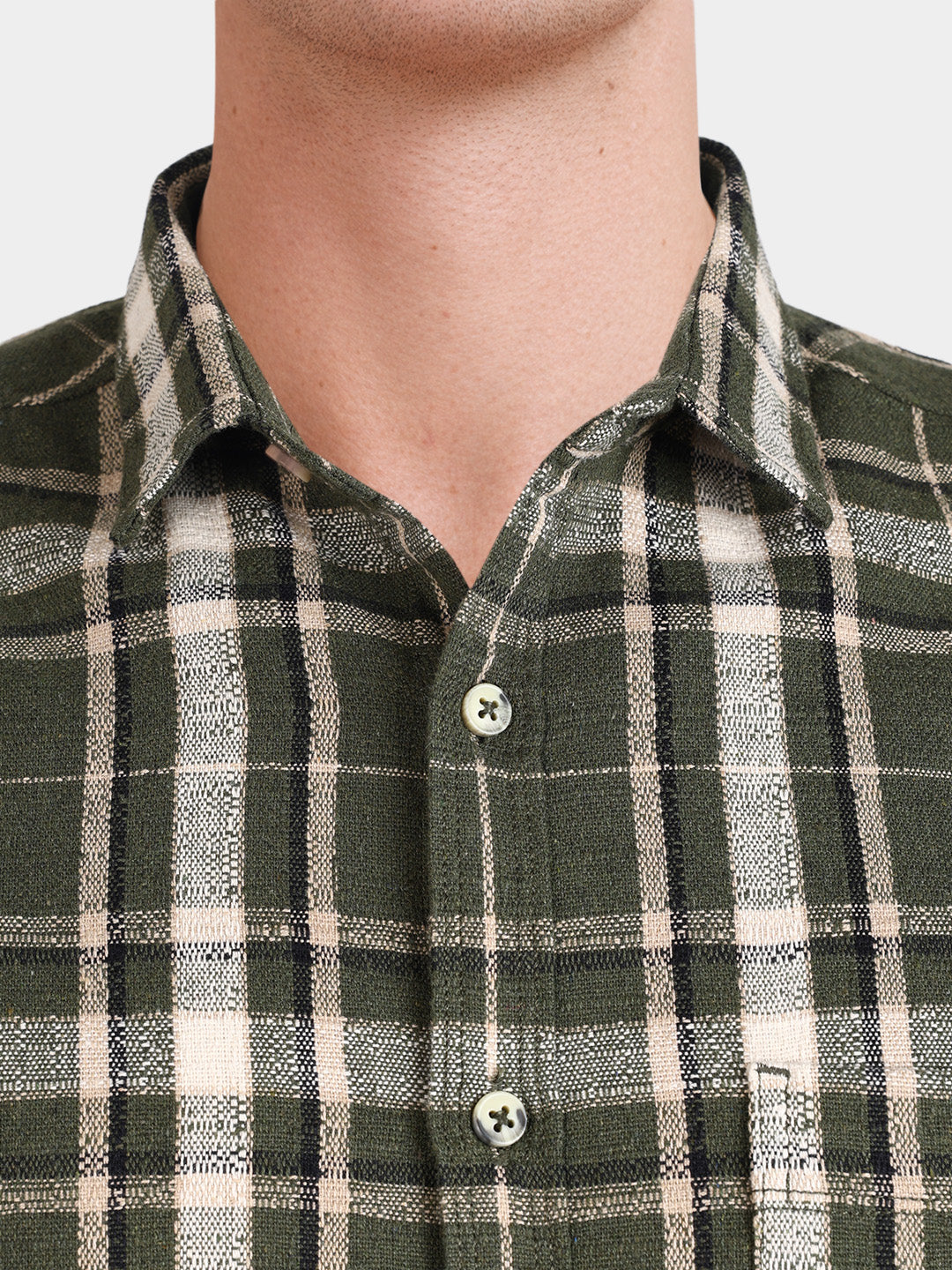 Men's Green Slim Fit Checkered Casual Shirt