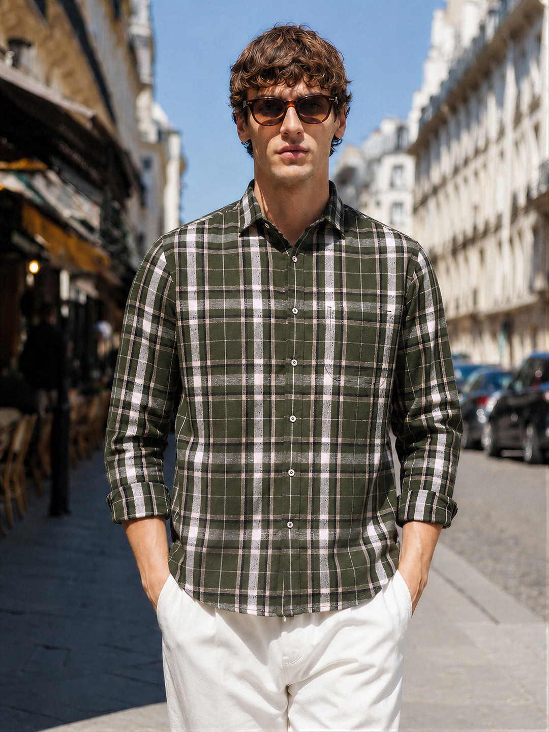 Men's Green Slim Fit Checkered Casual Shirt