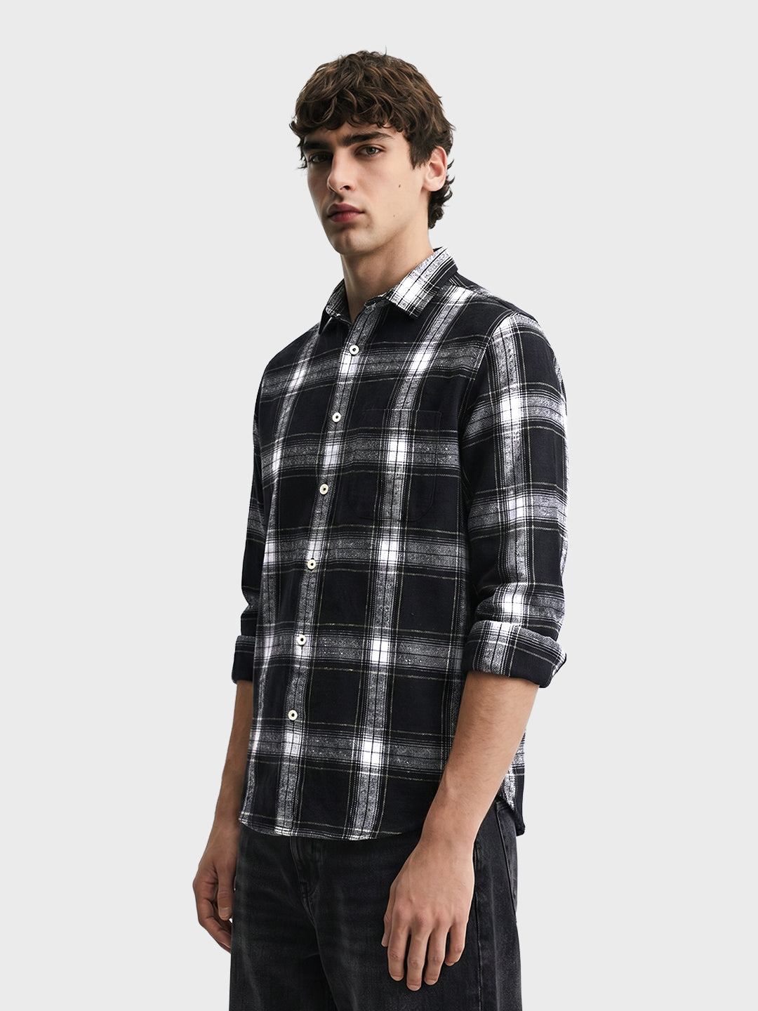 Men's Black Slim Fit Checkered Casual Shirt