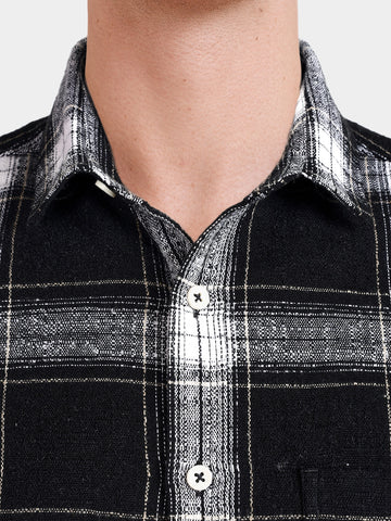Men's Black Slim Fit Checkered Casual Shirt