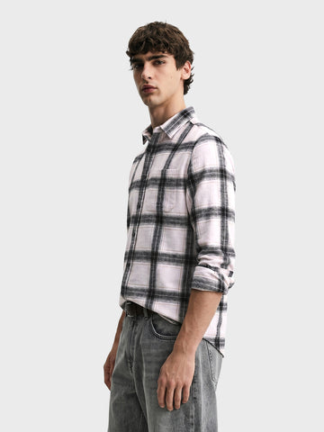 Men's White Slim Fit Checkered Casual Shirt