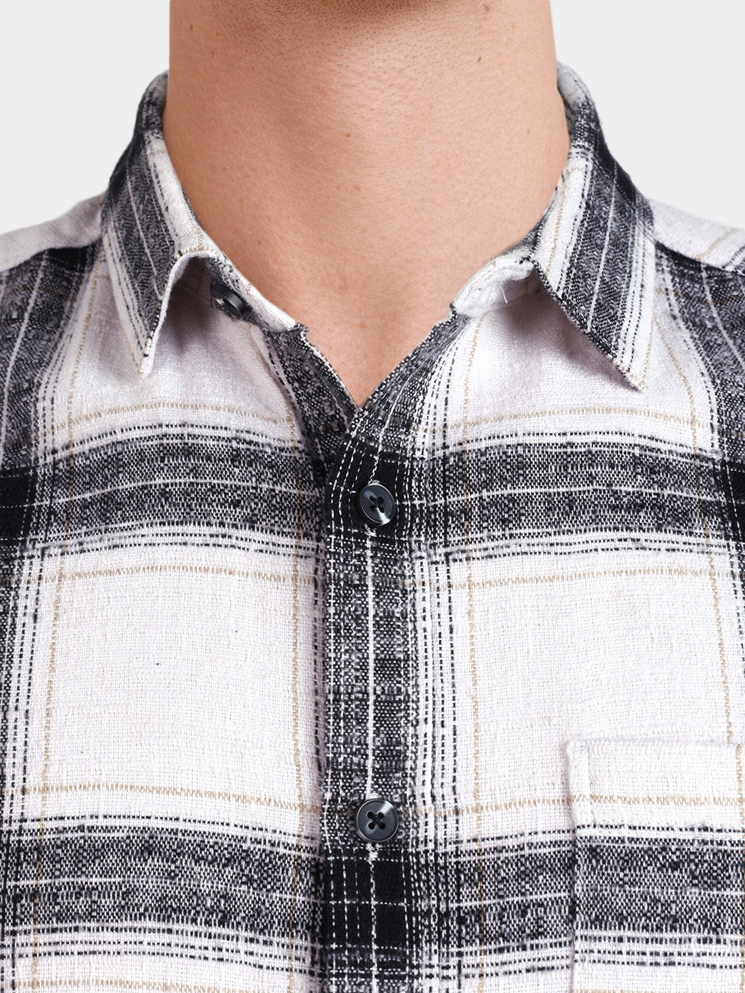 Men's White Slim Fit Checkered Casual Shirt