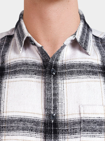 Men's White Slim Fit Checkered Casual Shirt