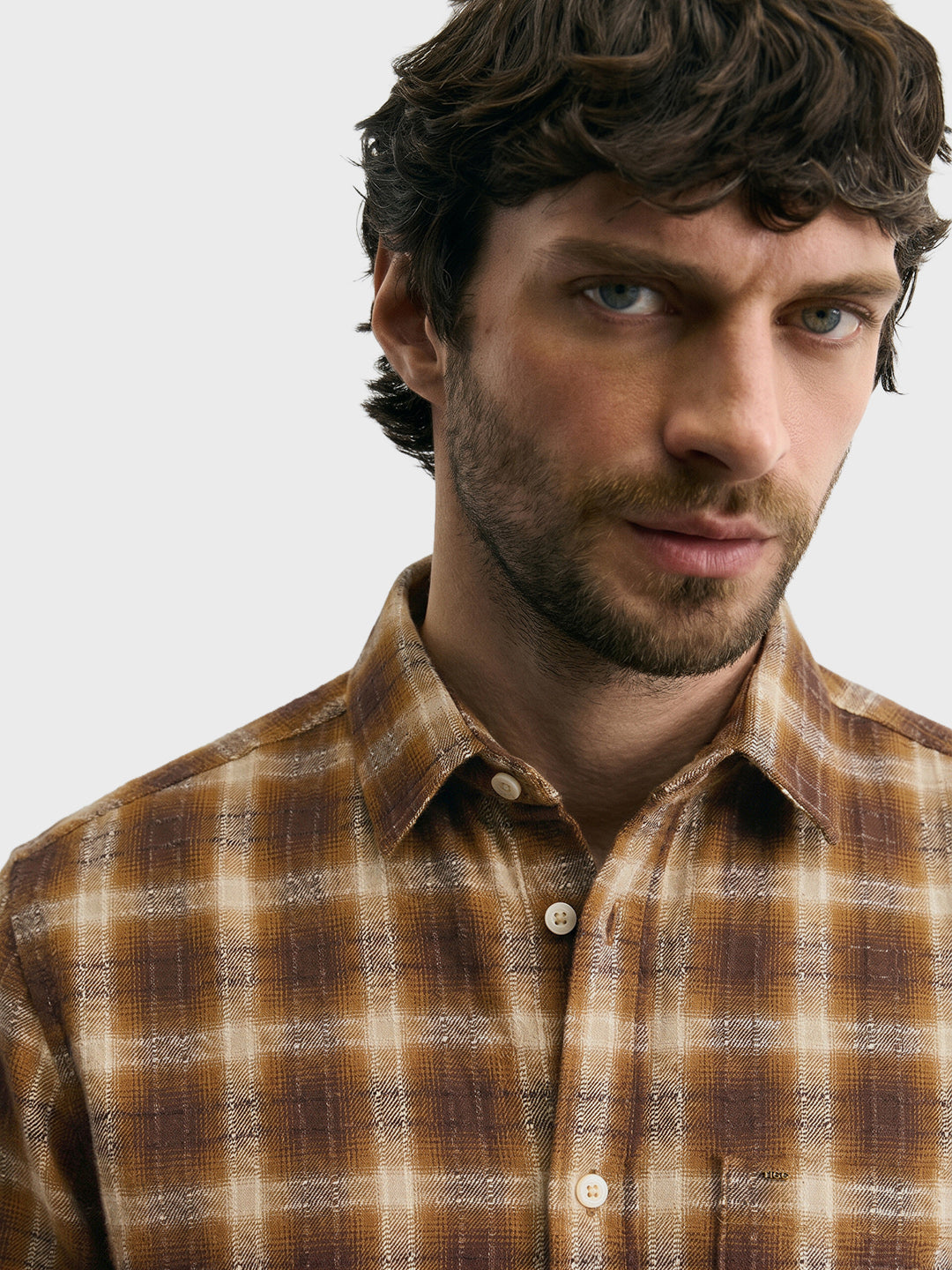 Men's Brown Slim Fit Checkered Casual Shirt