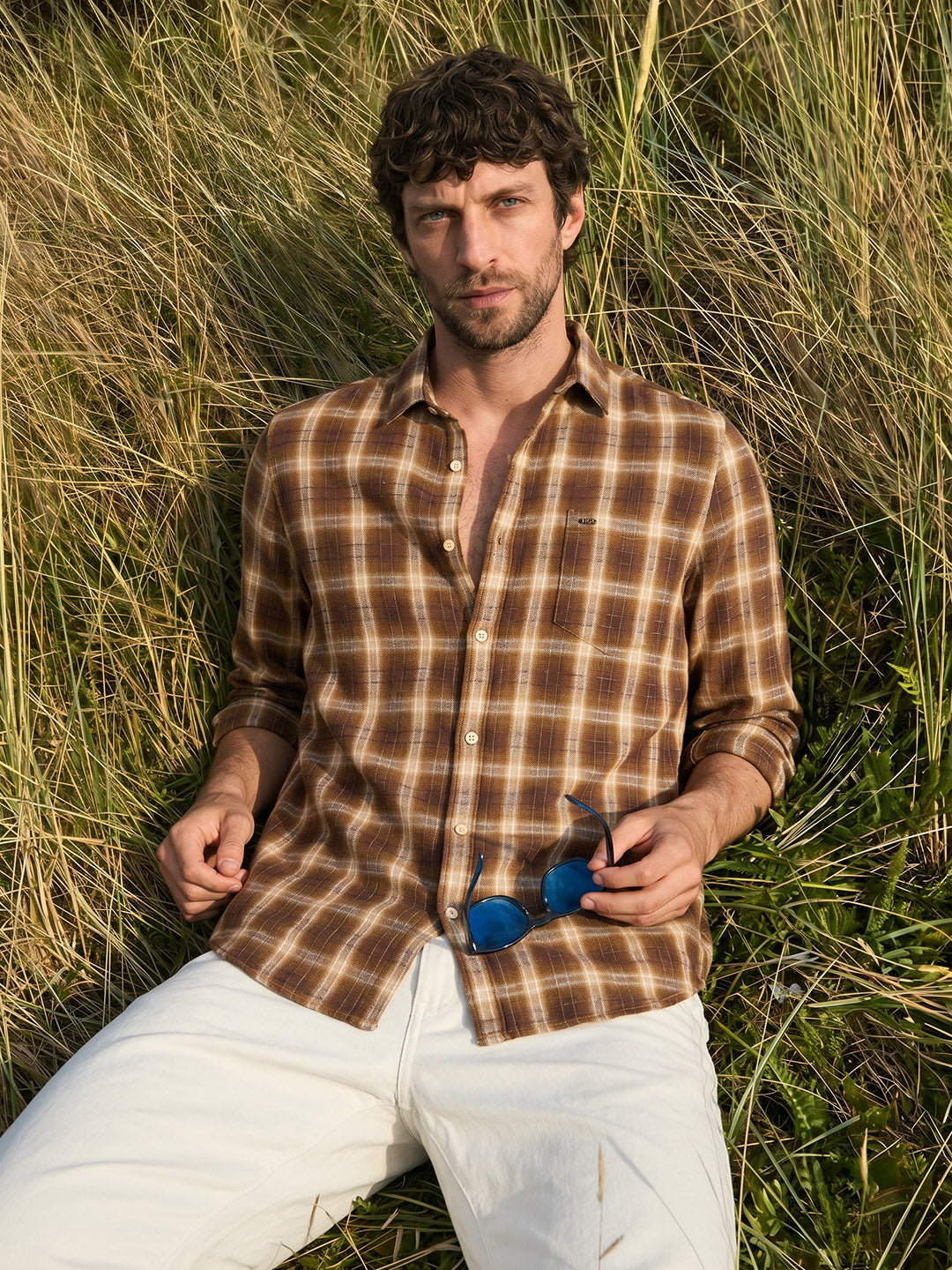 Men's Brown Slim Fit Checkered Casual Shirt