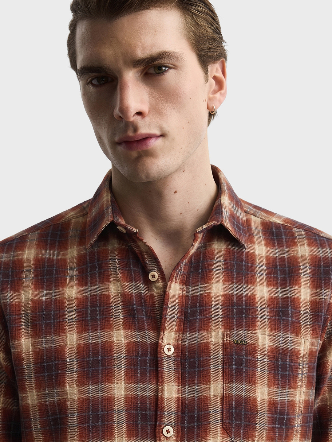 Men's Rust Slim Fit Checkered Casual Shirt