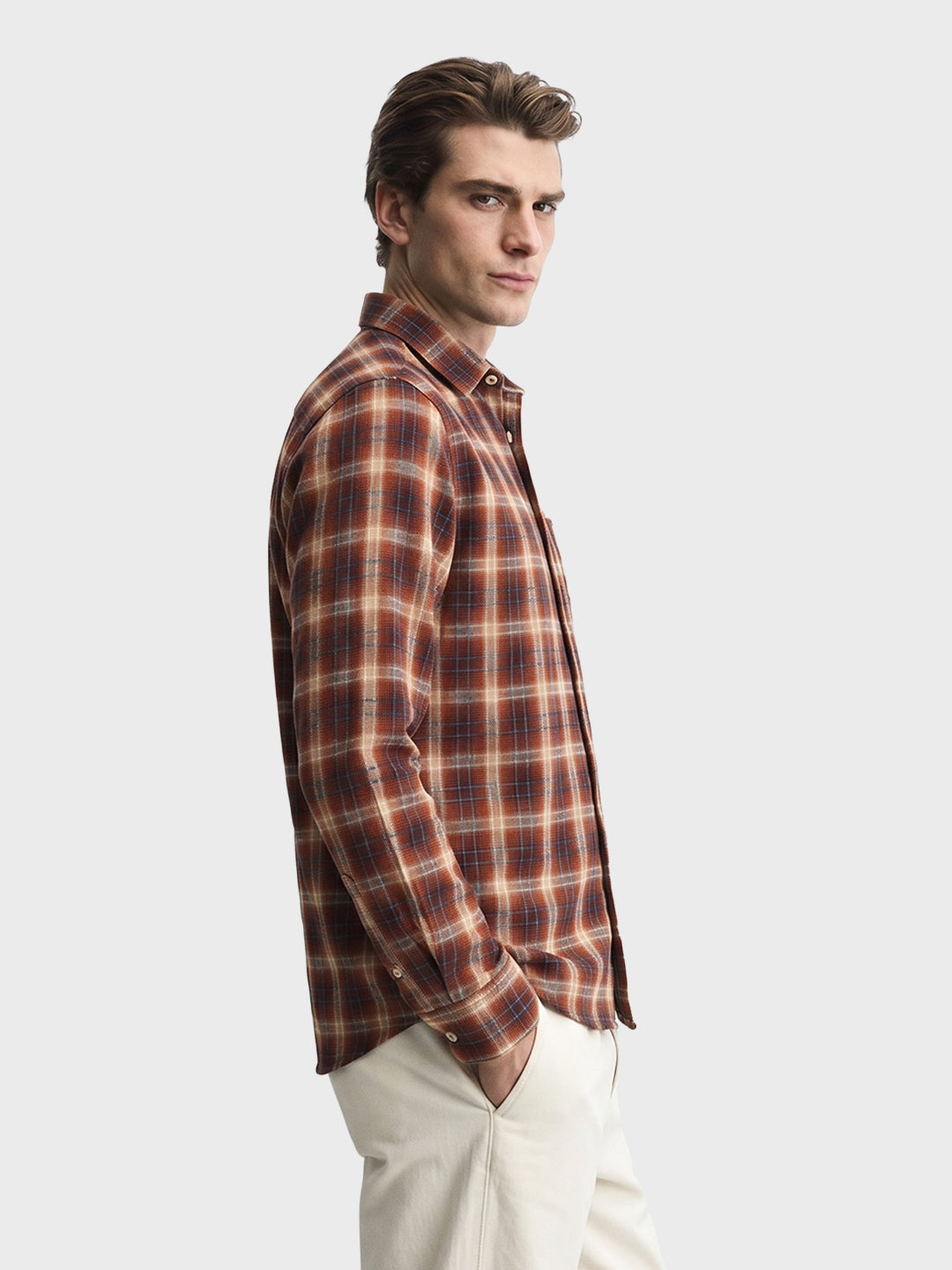 Men's Rust Slim Fit Checkered Casual Shirt