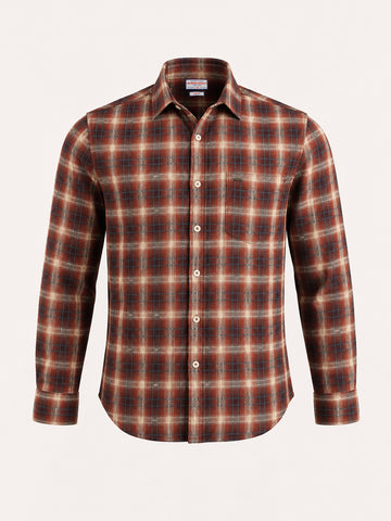Men's Rust Slim Fit Checkered Casual Shirt