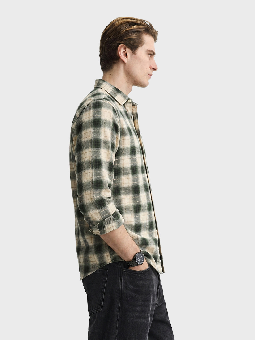 Men's Green Slim Fit Checkered Casual Shirt