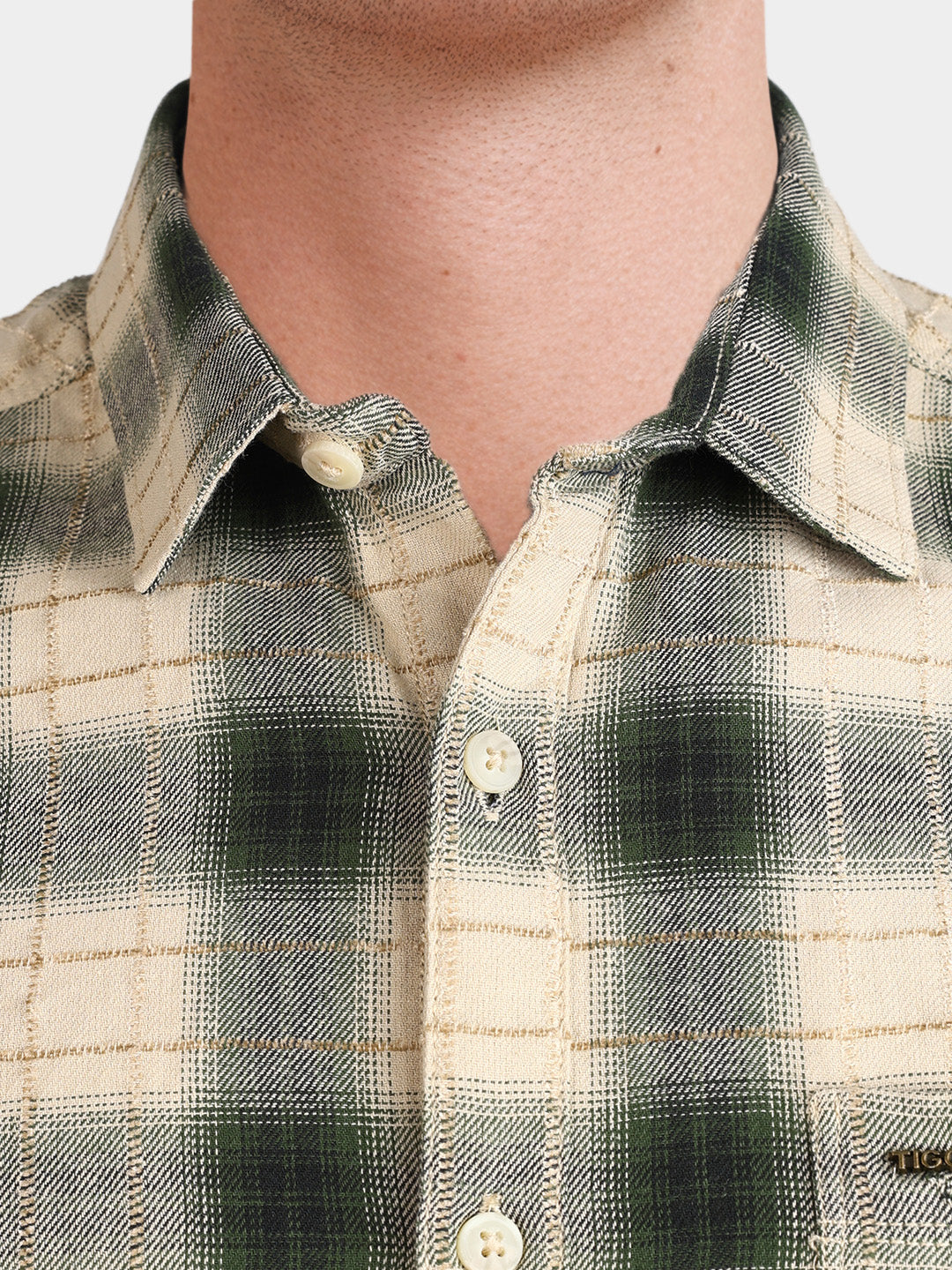 Men's Green Slim Fit Checkered Casual Shirt