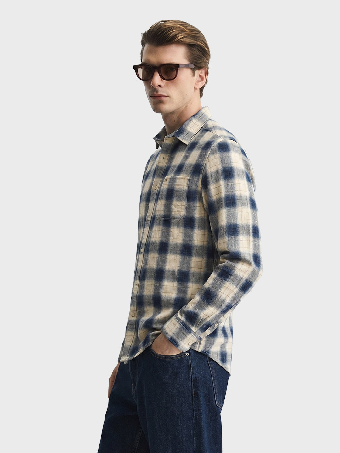 Men's Teal Slim Fit Checkered Casual Shirt