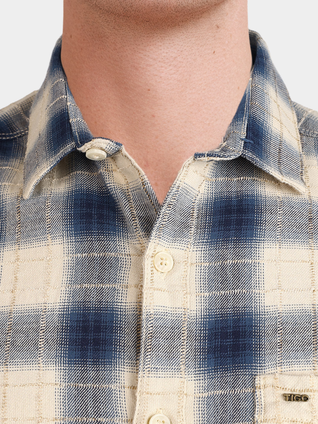 Men's Teal Slim Fit Checkered Casual Shirt