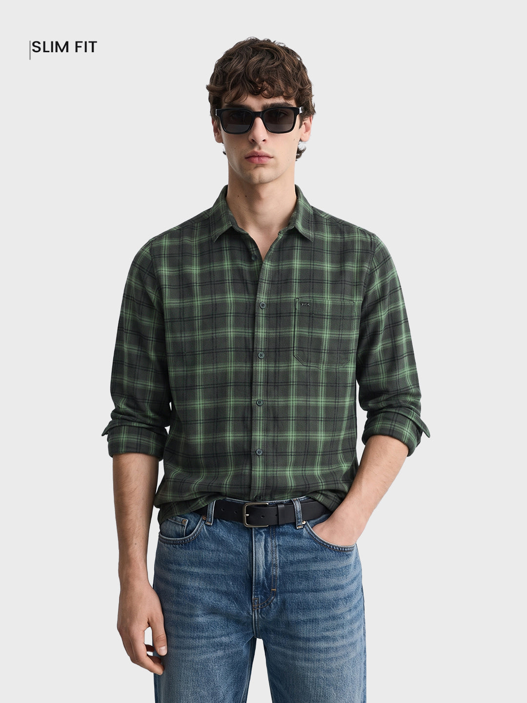Men's Green Slim Fit Checkered Casual Shirt
