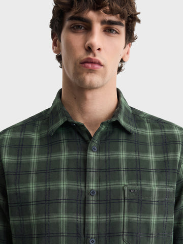 Men's Green Slim Fit Checkered Casual Shirt