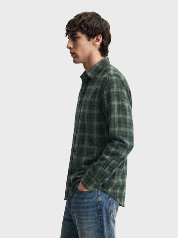 Men's Green Slim Fit Checkered Casual Shirt