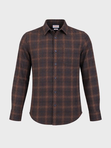 Men's Brown Slim Fit Checkered Casual Shirt