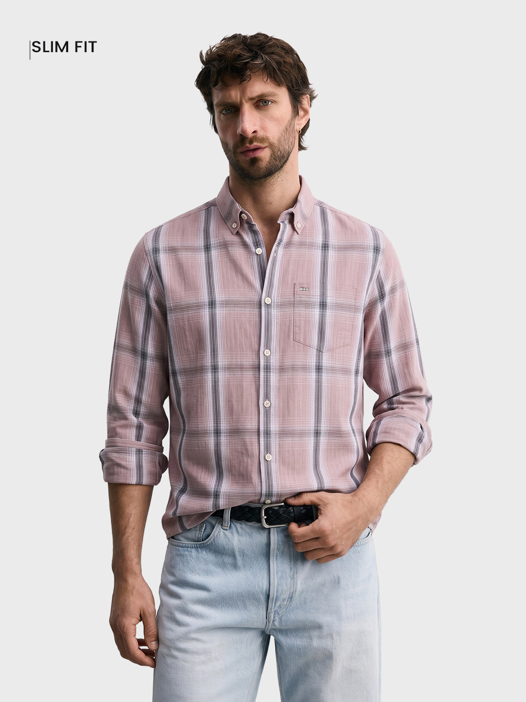 Men's Pink Slim Fit Checkered Casual Shirt