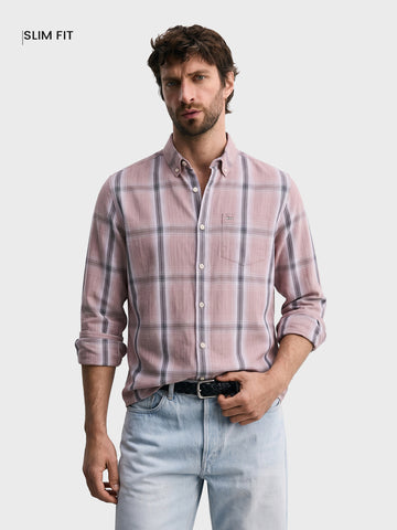 Men's Pink Slim Fit Checkered Casual Shirt