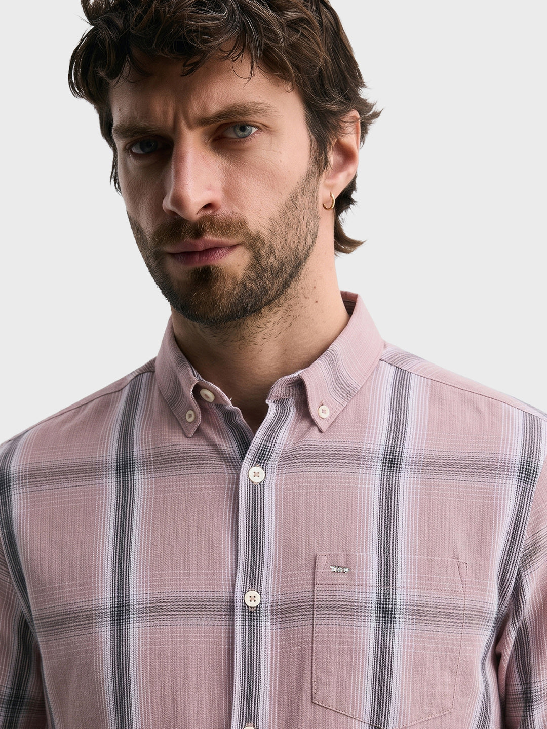 Men's Pink Slim Fit Checkered Casual Shirt