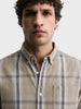Men's Khaki Slim Fit Checkered Casual Shirt