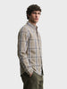 Men's Khaki Slim Fit Checkered Casual Shirt