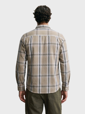 Men's Khaki Slim Fit Checkered Casual Shirt