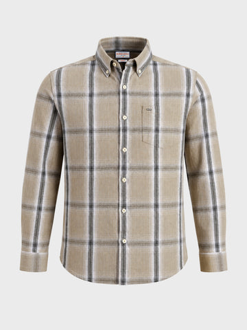 Men's Khaki Slim Fit Checkered Casual Shirt
